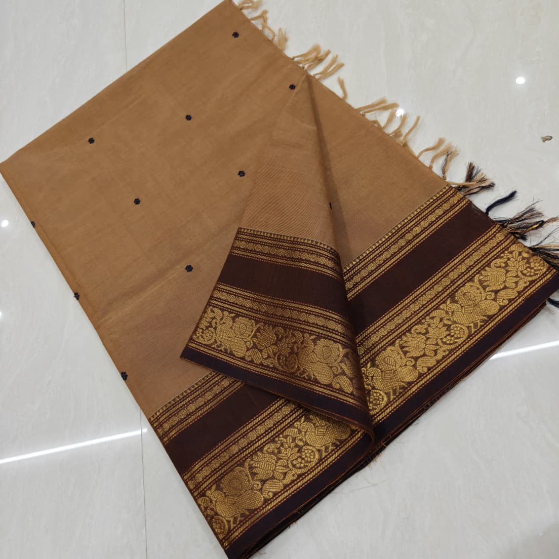 Maroon Handloom Kanchi  with Teal Blue Zari Border Cotton Saree